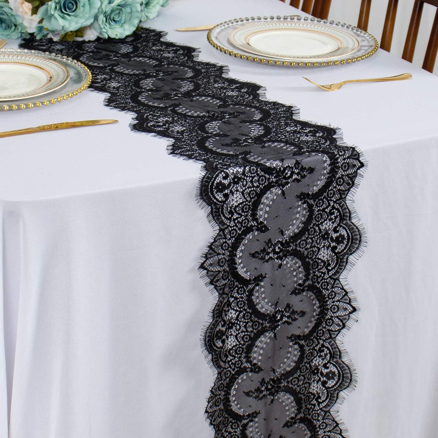 Lace Table Runner Black 10x120-Inch Classy Lace Table Linen Embroidered Floral Table Runners for Wedding Rustic Dining Table Runner Chic Dresser Scarve Table Cover for Banquet Birthday Party Decor