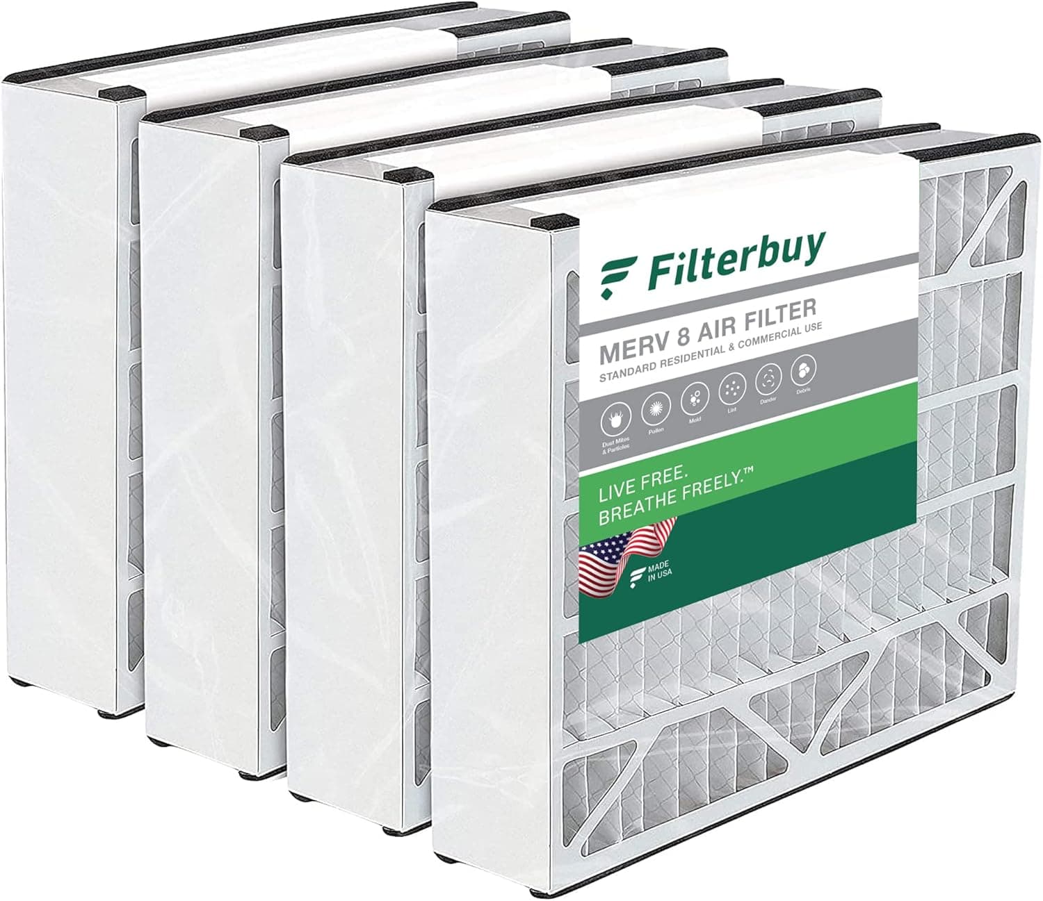 Filterbuy 16x25x3 Air Filter MERV 8 Dust Defense (4-Pack), Pleated HVAC AC Furnace Air Filters Replacement for Trion Air Bear 255649-101 (Actual Size: 15.63 x 24.13 x 2.94 Inches)