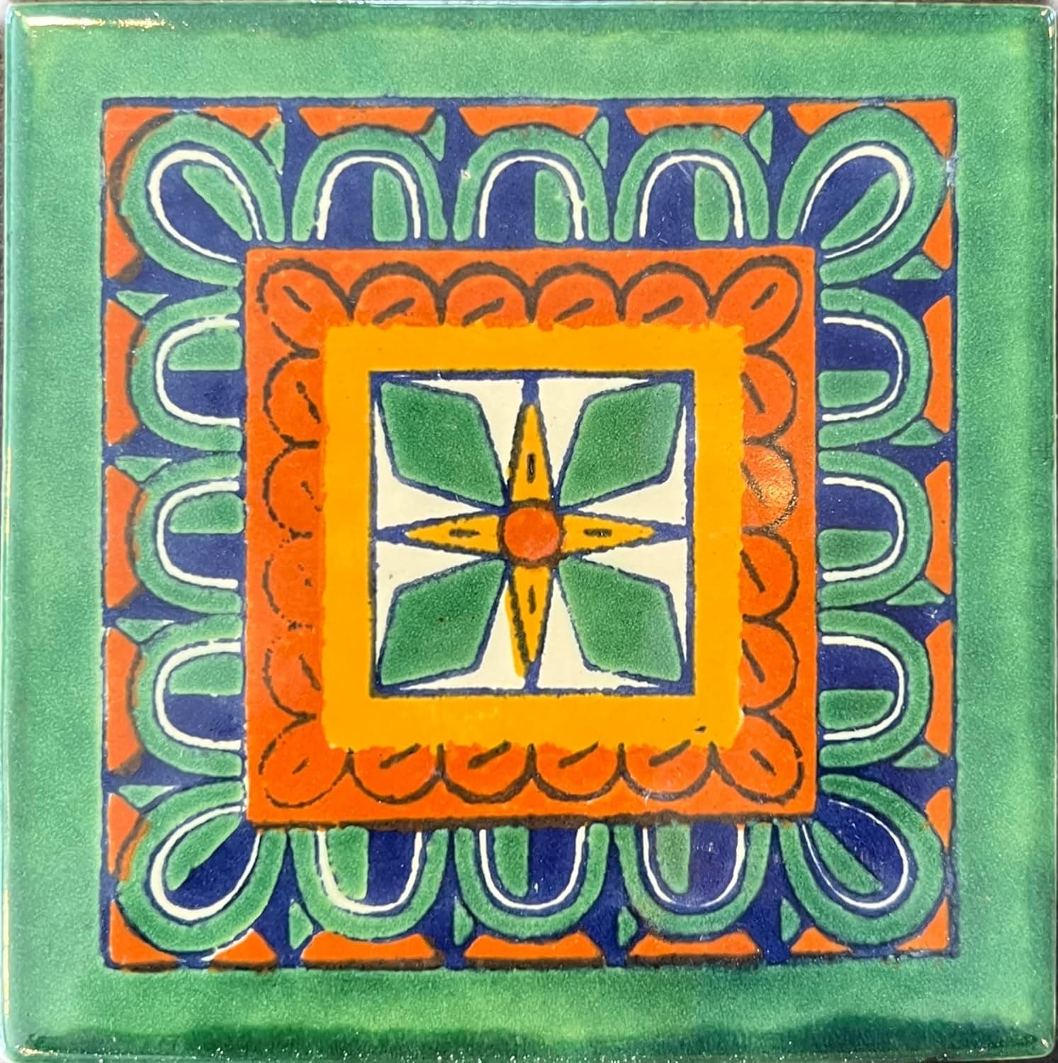 MEXTILES Mexican Tile 4x4" [New 2022] Ceramic Talavera Mexican Tile 4x4" 9 Pieces , High Temperature Tile. Outdoor-Indoor Waterproof! EX-601