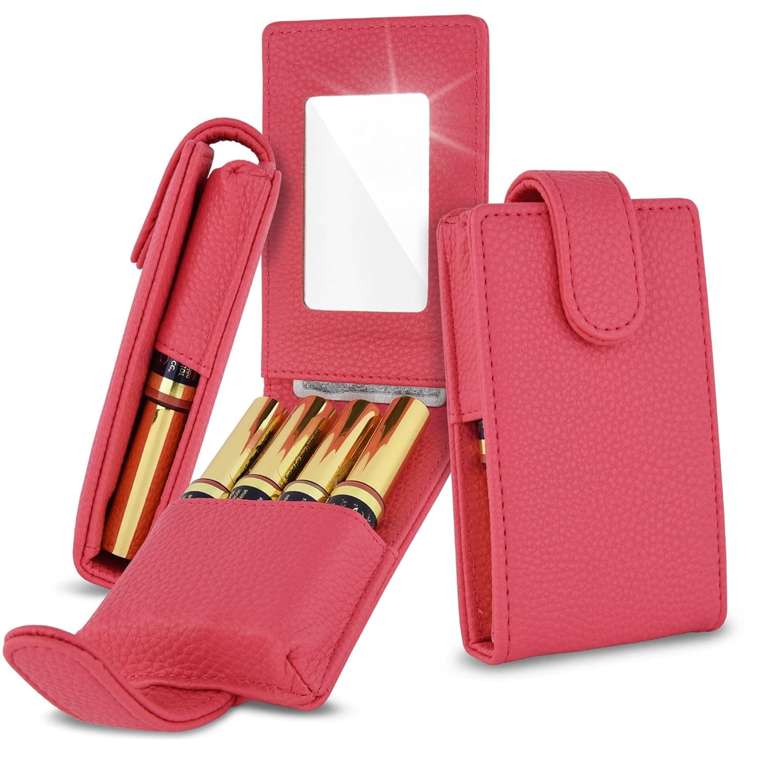 Celljoy Case for LipSense, Younique, Kylie Cosmetics, Liquid Lipsticks and Lip Gloss with Mirror - Fits 4 Tubes Mirror Card Slot - Travel Purse Storage (Coral Pink)
