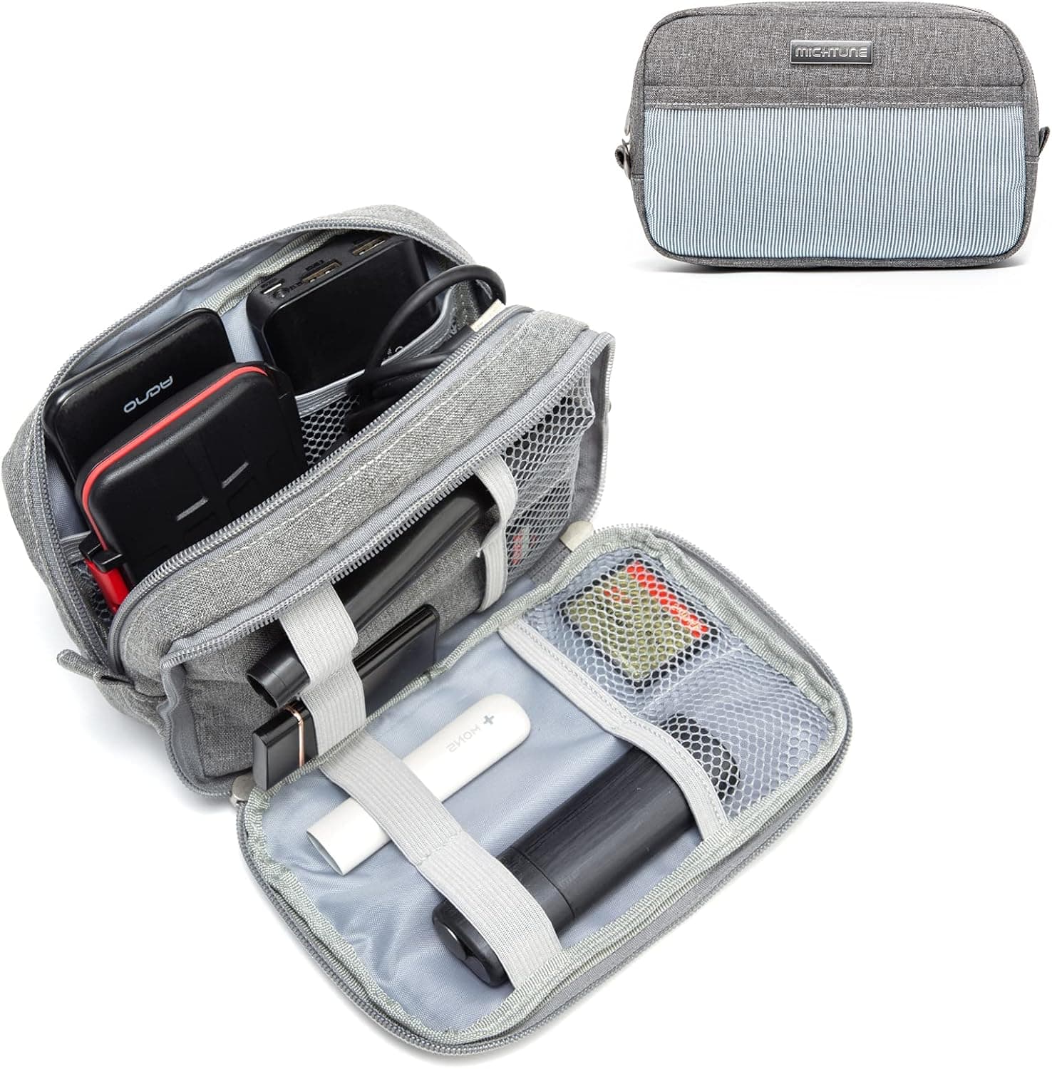 MICHTUNE Electronic Organizer,Waterproof Shockproof Travel Double Layer Cable Organizer Bag Electronics Accessories for Ipad Mini Cord Phone Charger SD Card USB Gifts