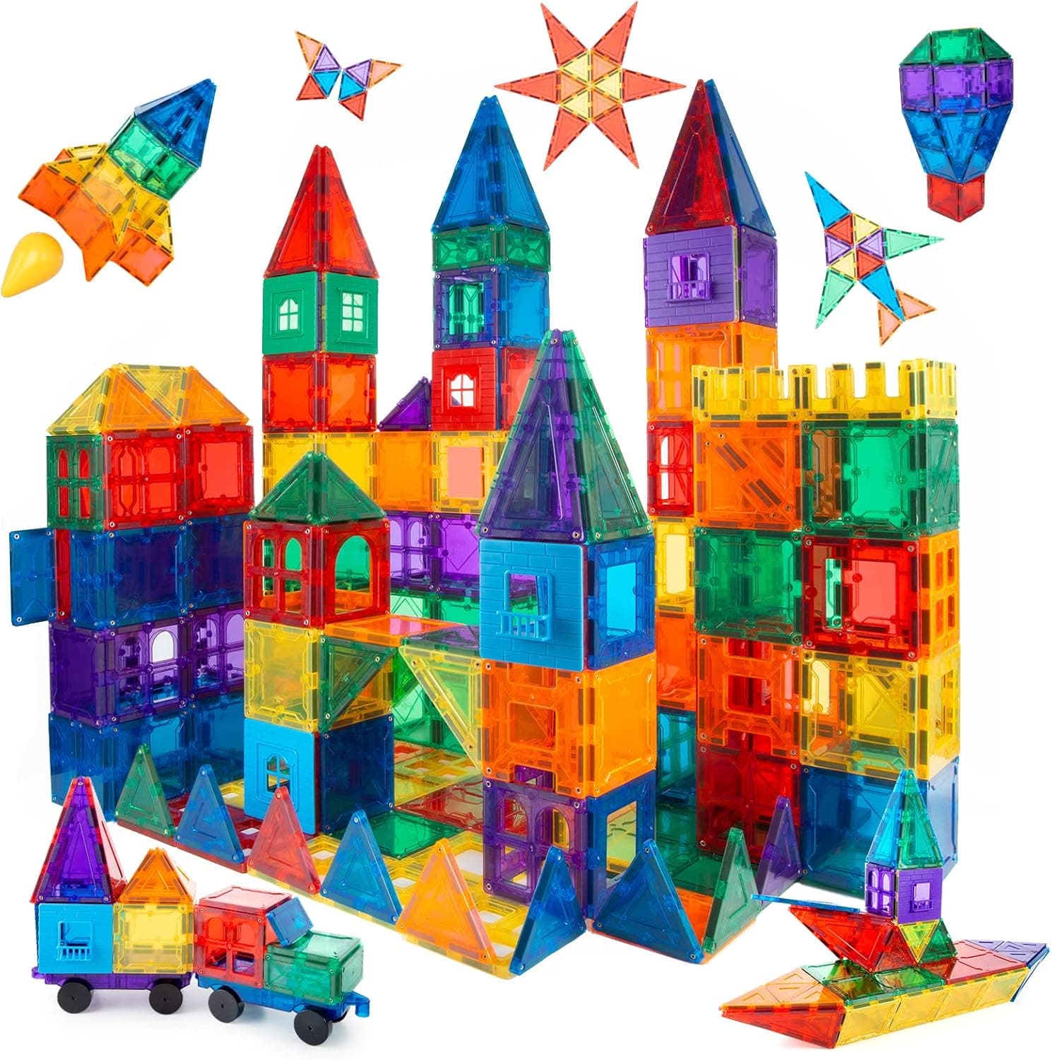 Children Hub 100pcs Magnetic Tiles Set - Educational 3D Magnet Building Blocks - Building Construction Toys for Kids - Upgraded Version with Strong Magnets - Creativity, Imagination, Inspiration