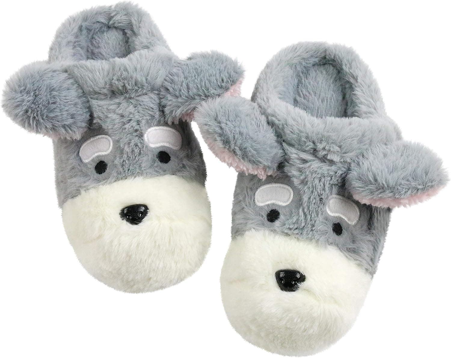 Komyufa Fuzzy Puppy Dog Animal Slippers for Women Men Non-Slip with Heels Furry Memory Foam Cozy Home Slippers with Fur Lining Indoor Outdoor Shoes