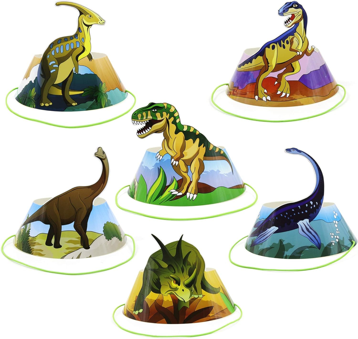 BeeGreen Dinosaur Party Hats Birthday Paper Hats Party Supplies Favors Hat 24 Pack Dino Party Accessories with Elastic Cords for Kids Girls Boys
