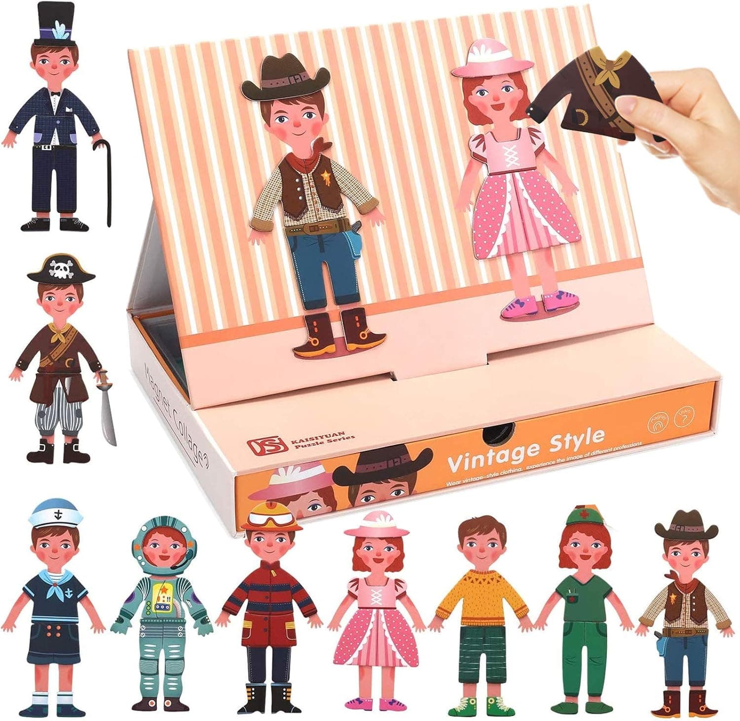 Magnetic Puzzle Box, 62Pcs Magnets Girl Boy Outfits Dress Up Game for Imagination Play Creative Pretend Play Costumes Dress-Up Play Dolls Set Mix and Match Game STEM Toy Gifts for Children Ages 1+