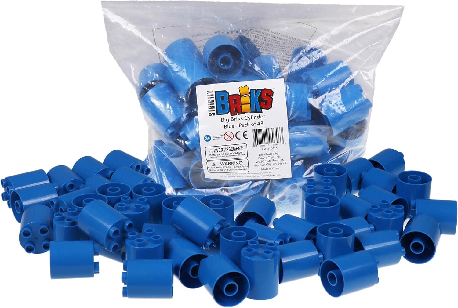 Strictly Briks Classic Big Briks 48 Piece Round Stackers Set Cylinder Building Brick Set 100% Compatible with All Major Brands | Large Pegs for Toddlers | Ages 3+ | Blue Premium Building Bricks