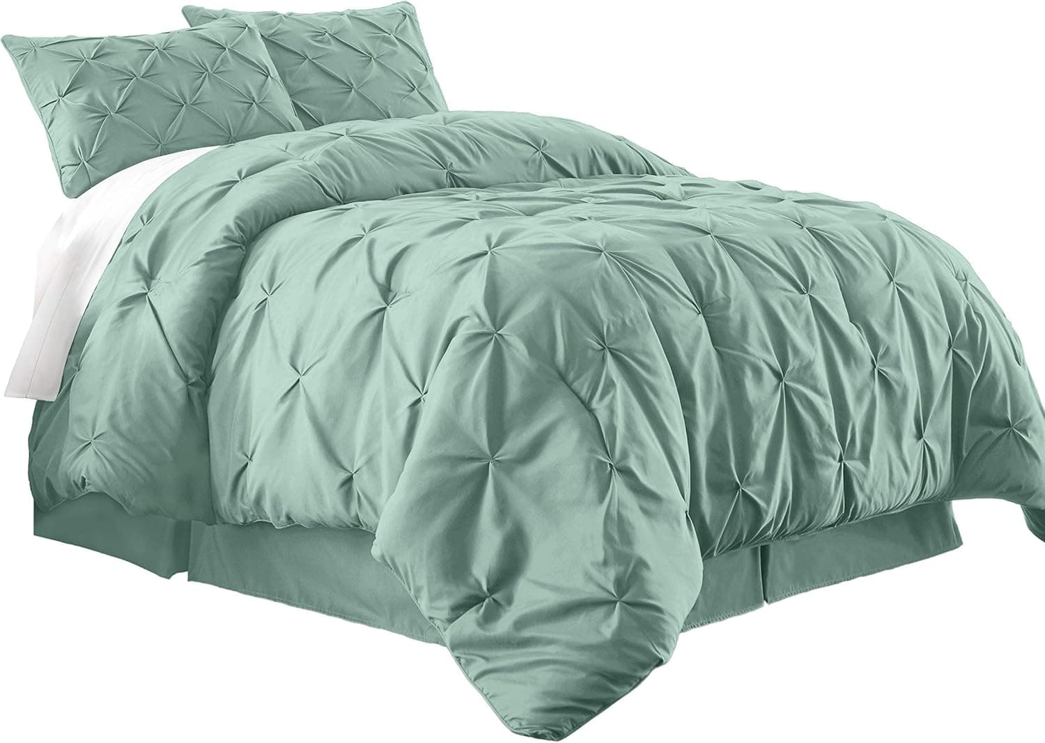 Chezmoi Collection Berlin 3-Piece Pintuck Pinch Pleat Bedding Comforter Set (Full, Seafoam Green)