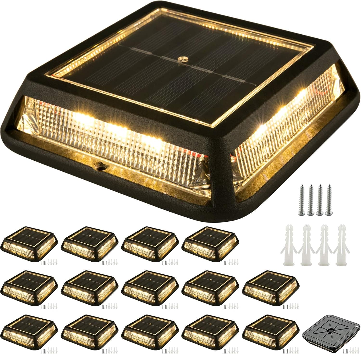 Happybuy Solar Dock Lights 16 PCS, Driveway Lights LED Warm White, Solar Deck Lights Waterproof for Outdoor Stair Step, Walkway, Backyard Step