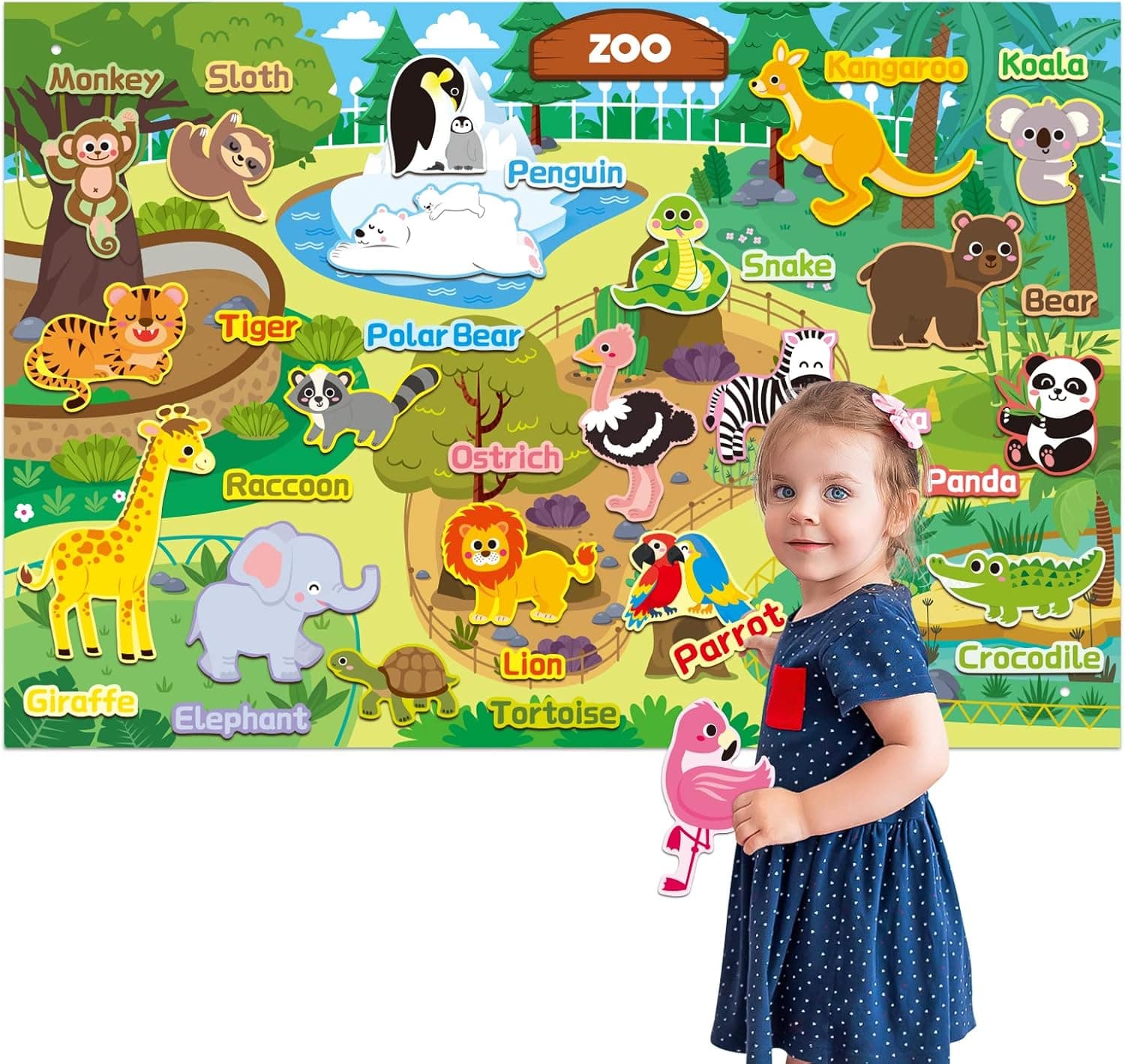 Taika Zoo Animals Felt Story Board Set, 43x28 inch Zoo Animals Flannel Board, 41Pcs Felt Jungle Animals Toys, Thicker Felt Board, reschool Learning Interactive Storytelling Teaching Play Activity Kits