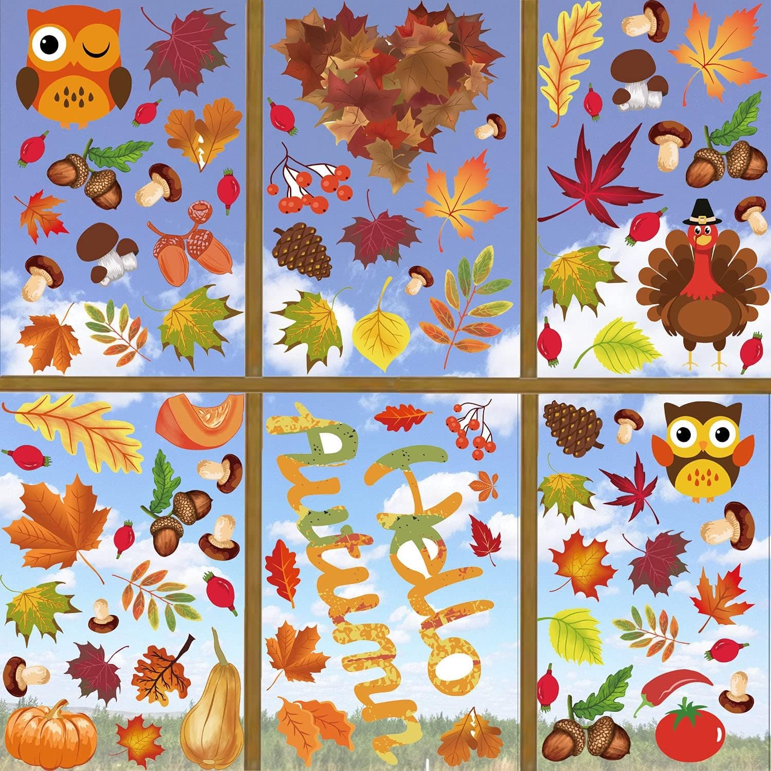 DmHirmg Thanksgiving Day Window Clings - Fall Leaves Window Clings Maple Decorations Thanksgiving Window Clings Thanksgiving Decals Window Gel Clings Window Sticker Thanksgiving Decals Party Decor Ornaments