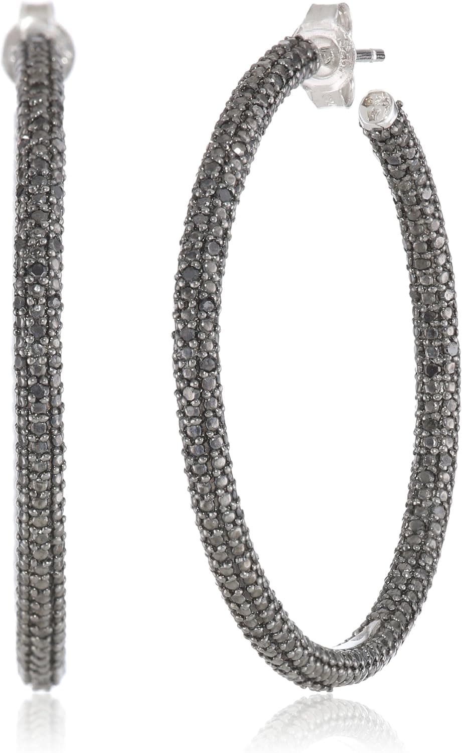 Amazon Collection Sterling Silver Black Diamond Hoop Earrings, (.5 Cttw)