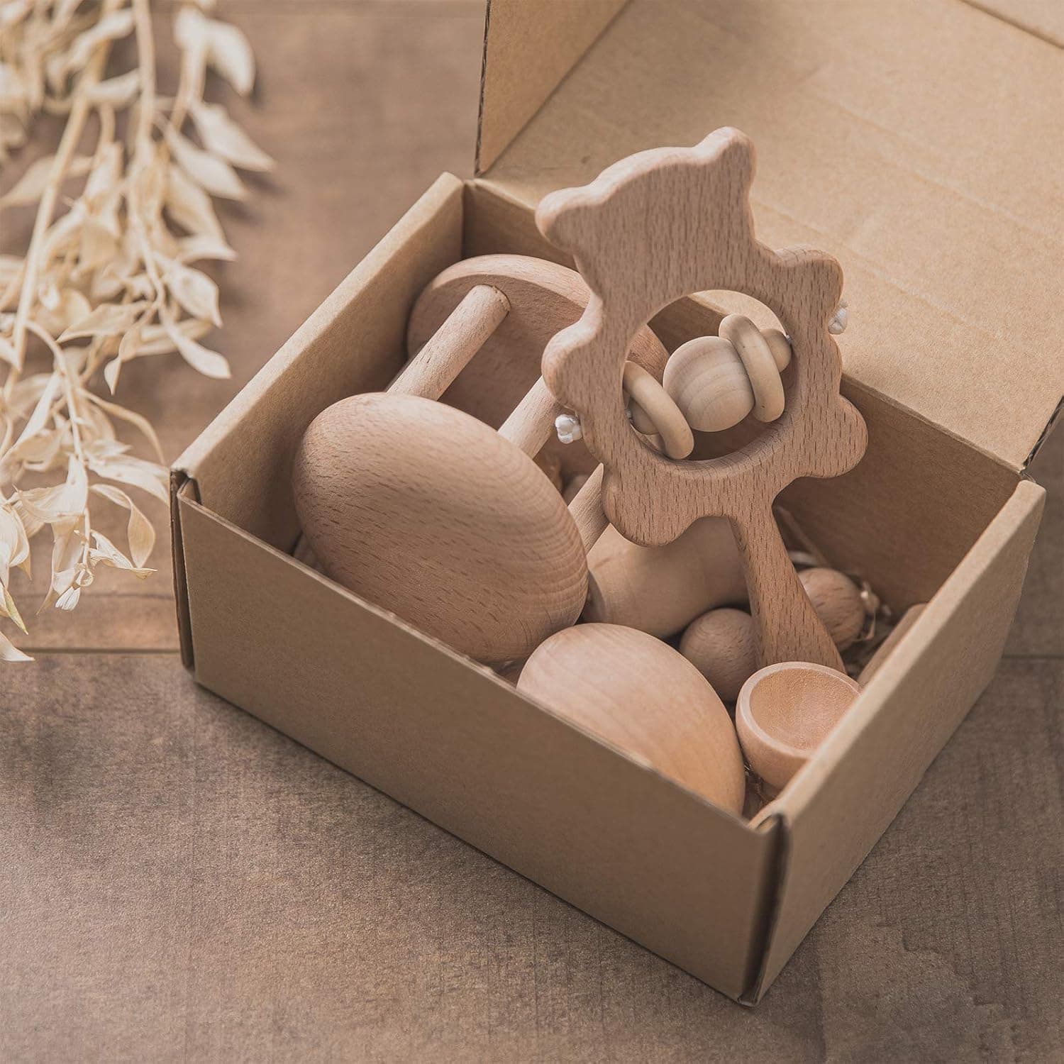 Wooden Rattles Baby Toys Grasping Toys Wood Ring Montessori Toys Set 8pcs