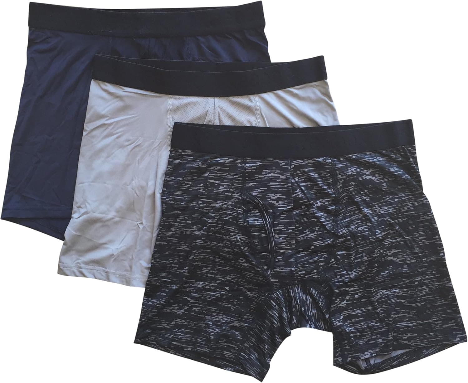 Reebok Mens Performance Boxer Briefs - 3 pack (Medium, Navy/Frost Gray/Black Print)
