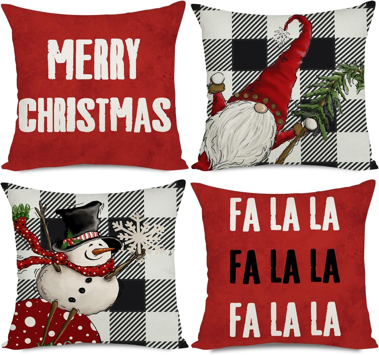 Artmag Christmas Decorations Pillow Covers 20x20 Set of 4, Decorative Farmhouse Gnome Snowman Merry Christmas Pillow Cover Shams Cases Slipcovers for Couch Sofa Decorations