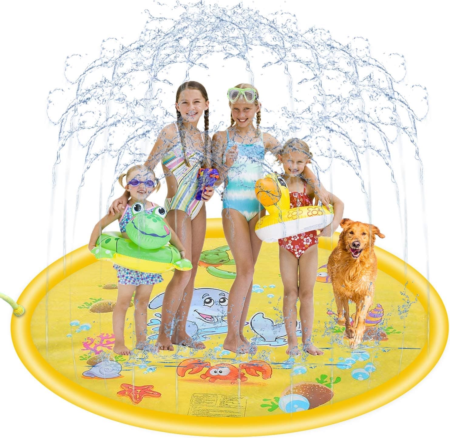INFUN Outdoor Sprinkler Mat Summer Toys for Kids and Toddlers, 68'' Outside Splash Pad Water Toys for 3 4 5 6 7 8 Year Old Boys and Girls Baby
