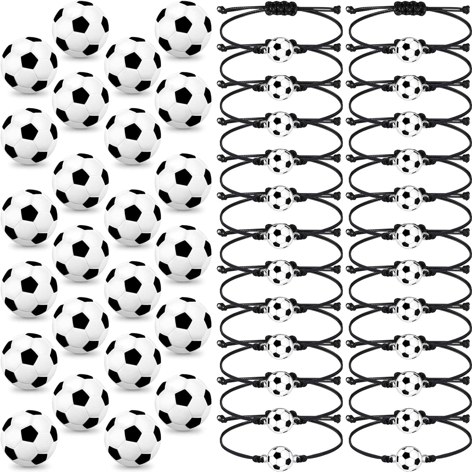 48 Pieces Ball Party Favor Set 24 Inspirational Sport Ball Wristbands 24 Sports Stress Ball Adjustable Baseball Football Soccer Bracelet Mini Foam Sports Balls for Team Reward Birthday