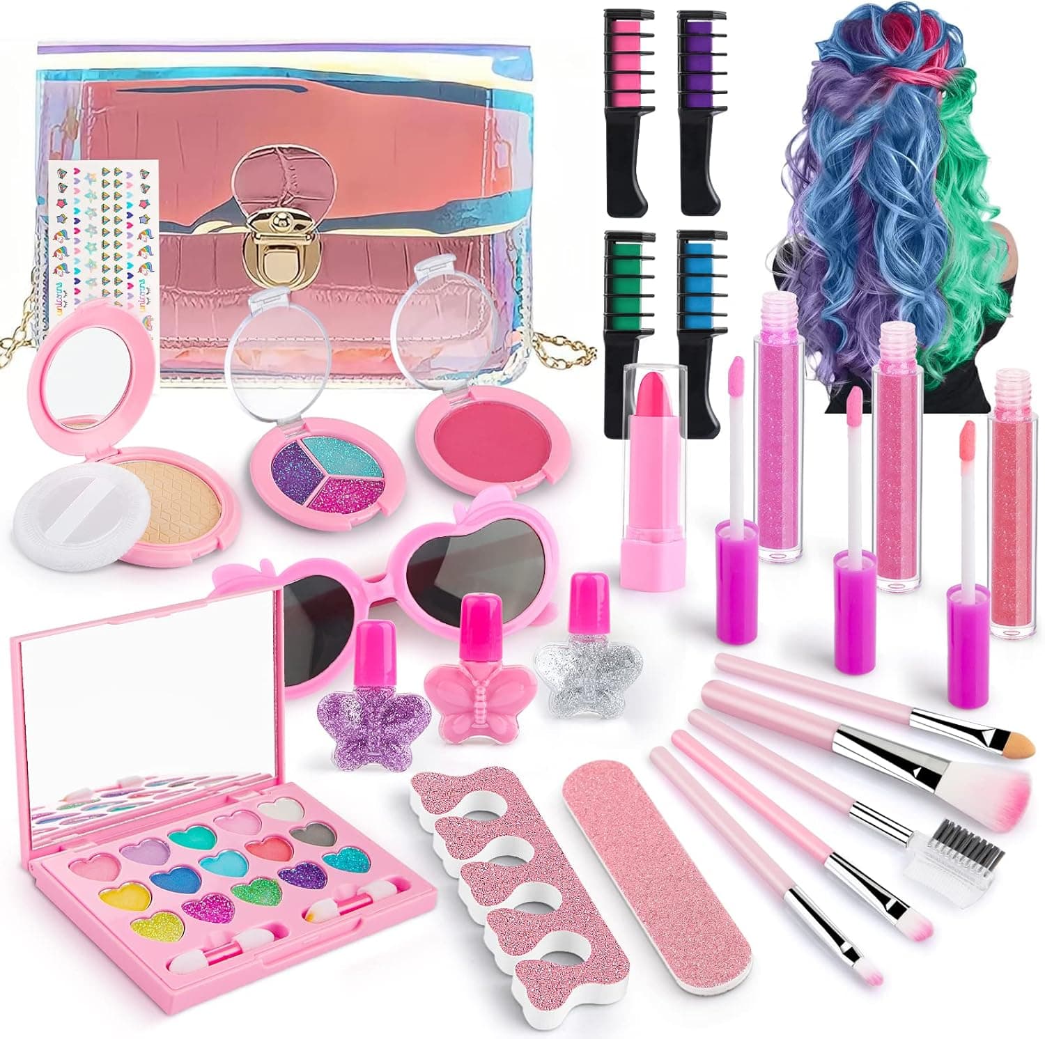 Kids Makeup Kit for Girl, 25Pcs Washable Real Cosmetic, Safe & Non Toxic Makeup kit for Kids Age 4-8, Play Pretend Dress Up Makeup, Christmas Birthday Ideal Gift Toys for 4 5 6 7 8 10Years Old Girls