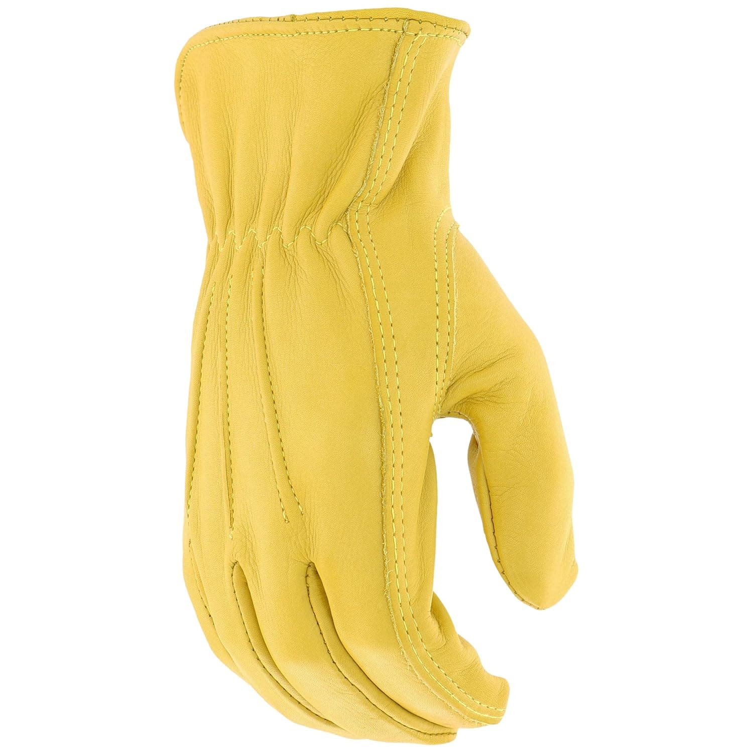 West Chester 84000 Master Guard Premium Grain Cowhide Leather – Yellow, Small, Shirred Elastic Wrist Cuff Driver Gloves with Keystone Thumb