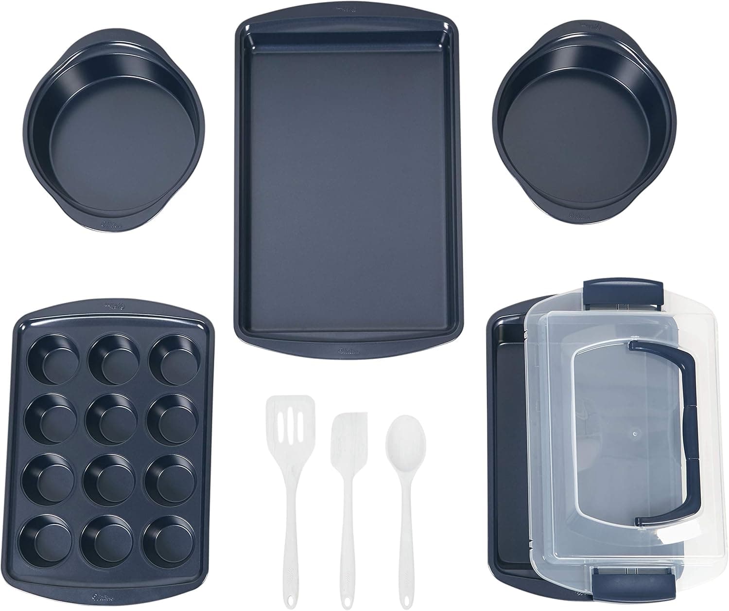 Wilton Non-Stick Diamond-Infused Navy Blue Baking Set with Utensils, 9-Piece