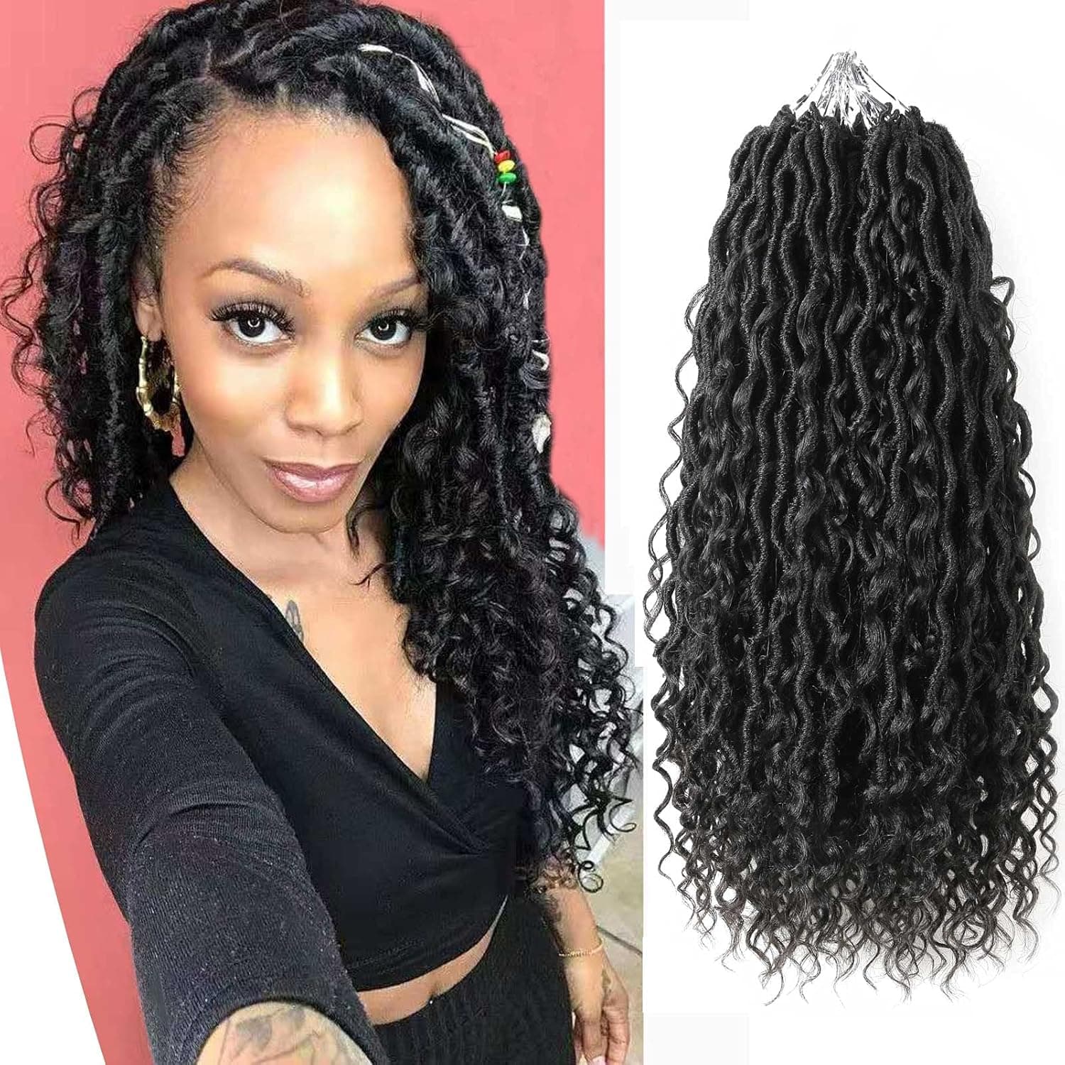 Curly Faux Locs Crochet Hair,18 Inch New Goddess Locs With Curly Ends,5 Packs Soft Pre Looped Boho River Locs Crochet Braids,Synthetic Crotchet Locs Hair For Women,Itch Free(5 Packs,18",1B#)