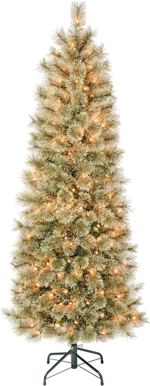 National Tree Company First Traditions Pre-Lit Arcadia Pine Cashmere Slim Christmas Tree, Clear Incandescent Lights, Plug in, 6 ft