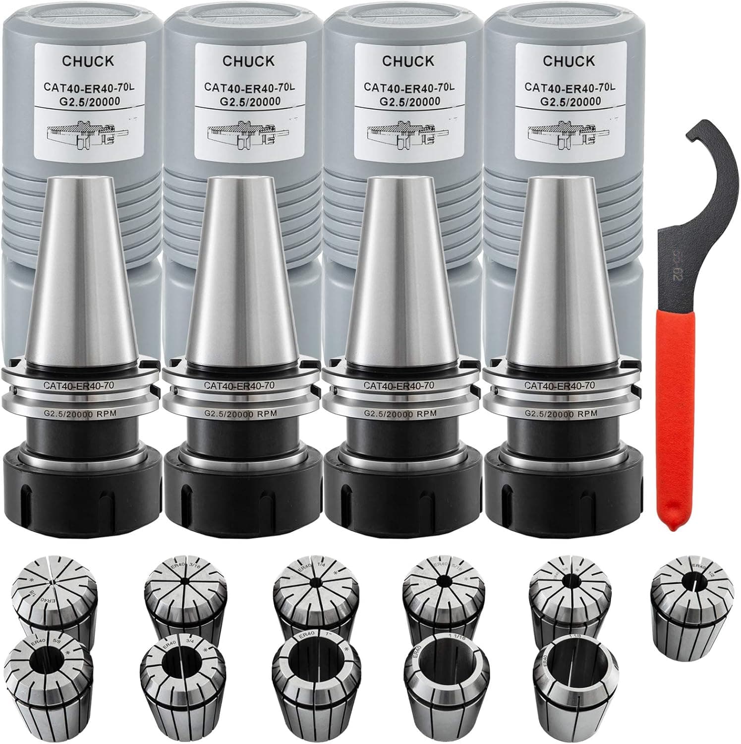 Mophorn 4 Pcs CAT40 ER40 Collet Chucks Gage Length 2.76 Inch Balanced to G2.5 20000RPM High Precision Tool Holder with Spring Collet Set for CNC Machine Milling Lathe