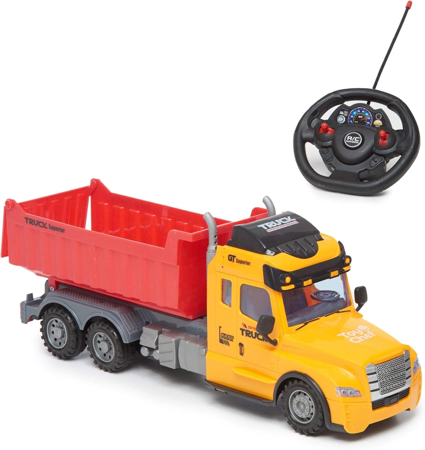 Toy Chef Remote Control Truck RC Toy for Kids Aged 3+, Lights, , Realistic Excavator Truck Design, Full Range of Motion - Battery Operated, Strong and Safe ABS Plastic (Dump Truck)