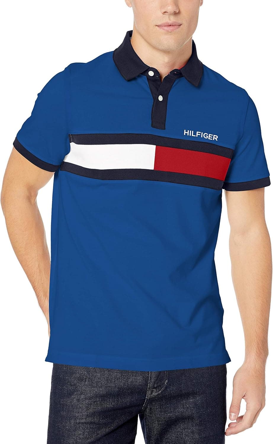 Tommy Hilfiger Men's Short Sleeve Cotton Pique Flag Polo in Custom Fit