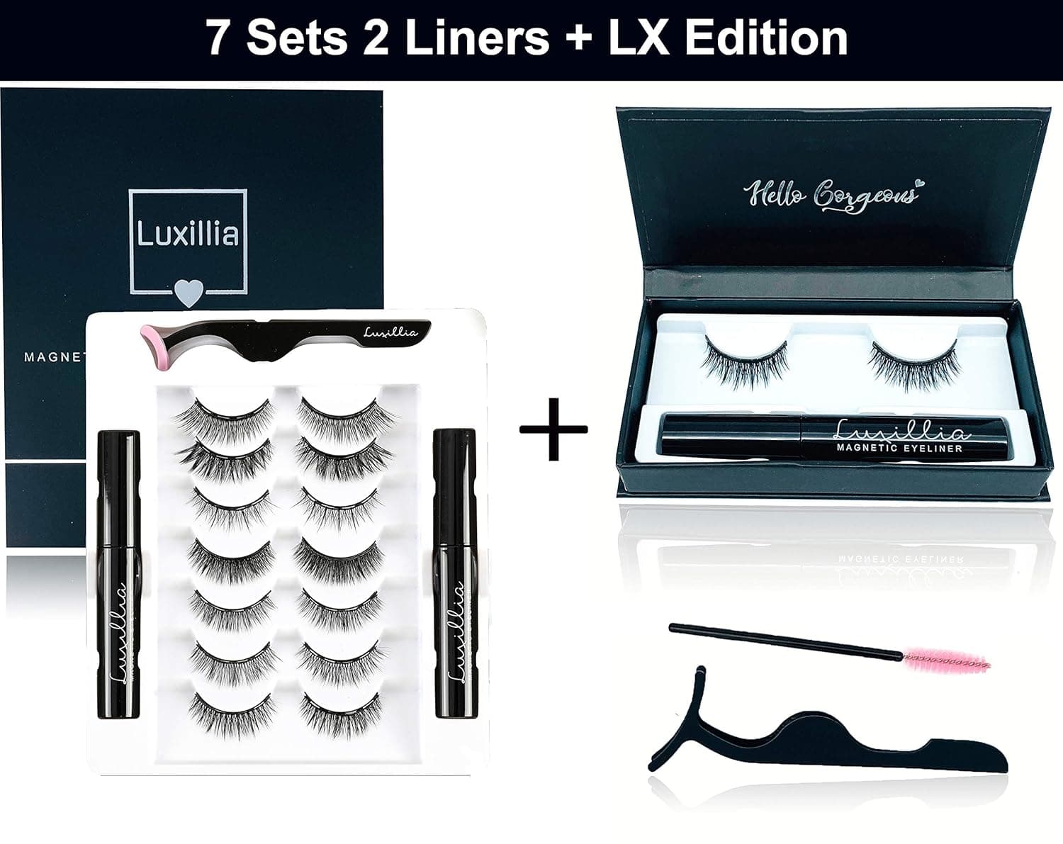 Luxillia Magnetic Eyelashes with Eyeliner Combo (7 Sets 2 Liners + LX Edition) Exactly Like Lash Extensions- Waterproof and Smudgeproof