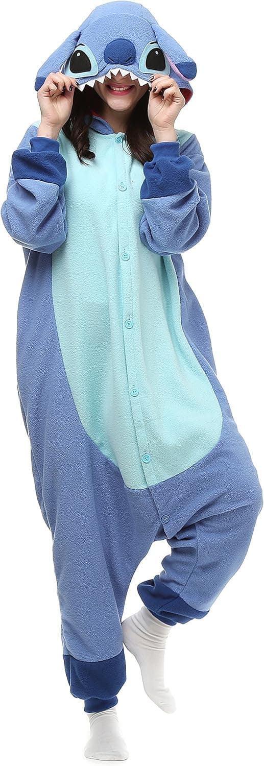 VU ROUL Blue Stitch Onesie Costume for Women Men Adult Halloween Christmas Party Pajamas Sleepwear