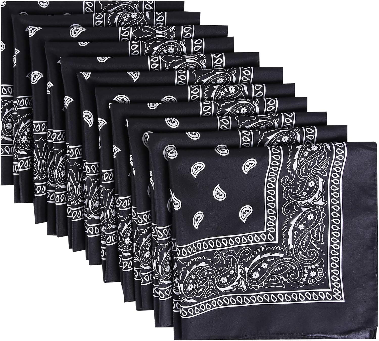 Bandanas for Men and Women, Ohuhu Bandanas 12 Pack, Paisley Pattern Black
