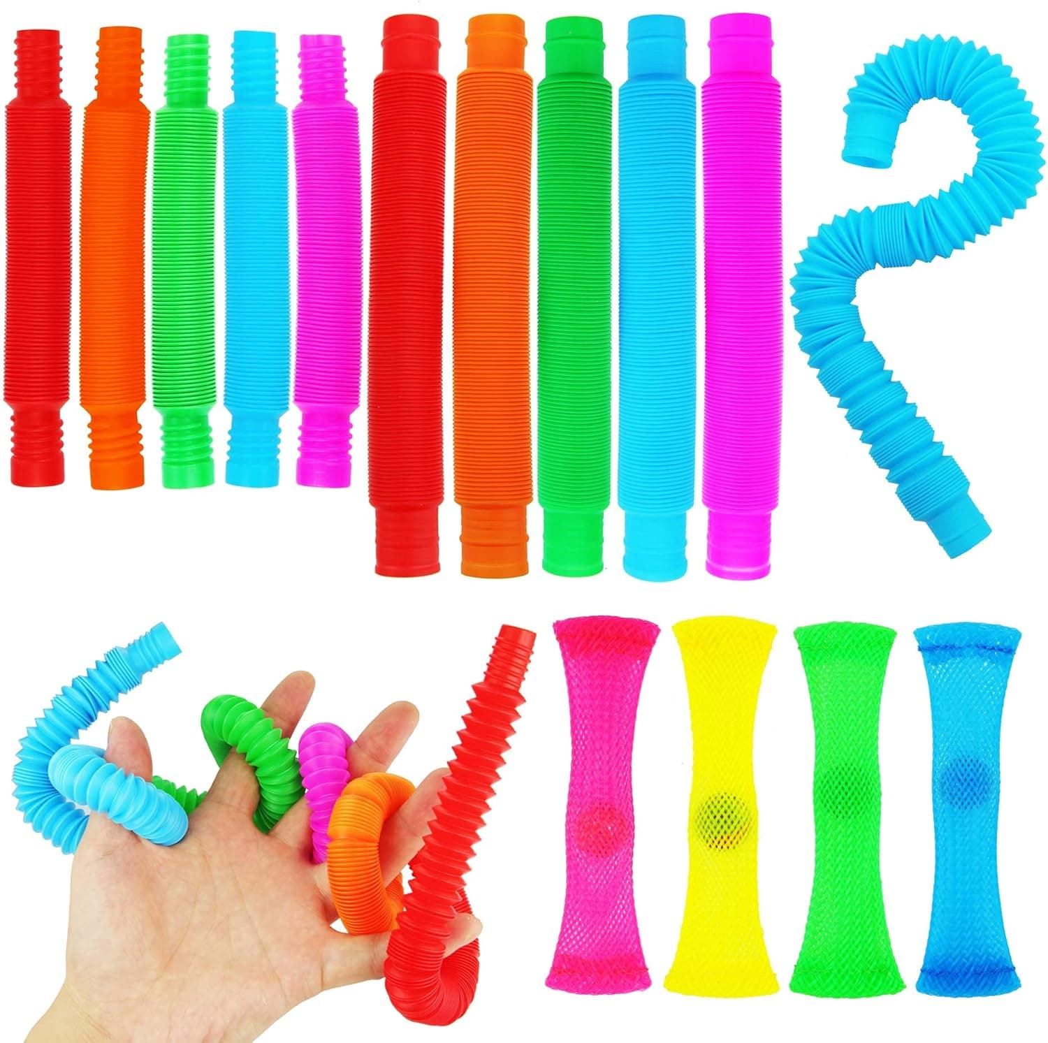 PenVinoo Pop Tubes, Pop Tube Fidget Toys for Kids and Sensory Toys for Children and Aldult, Learning Toys Stress Relieve Toy Mesh Marble Toy