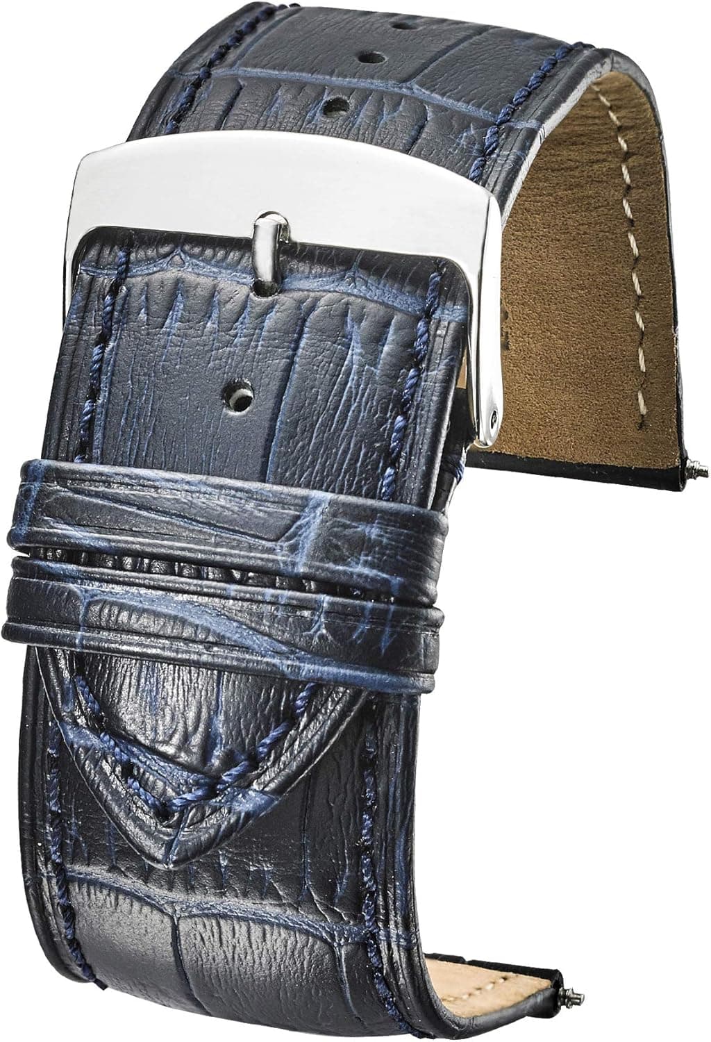 ALPINE Genuine alligator grain stitched leather watch band (fits wrist sizes 6 - 7 1/2 inch)- white, black, brown, red, blue - 26mm, 28mm, 30mm