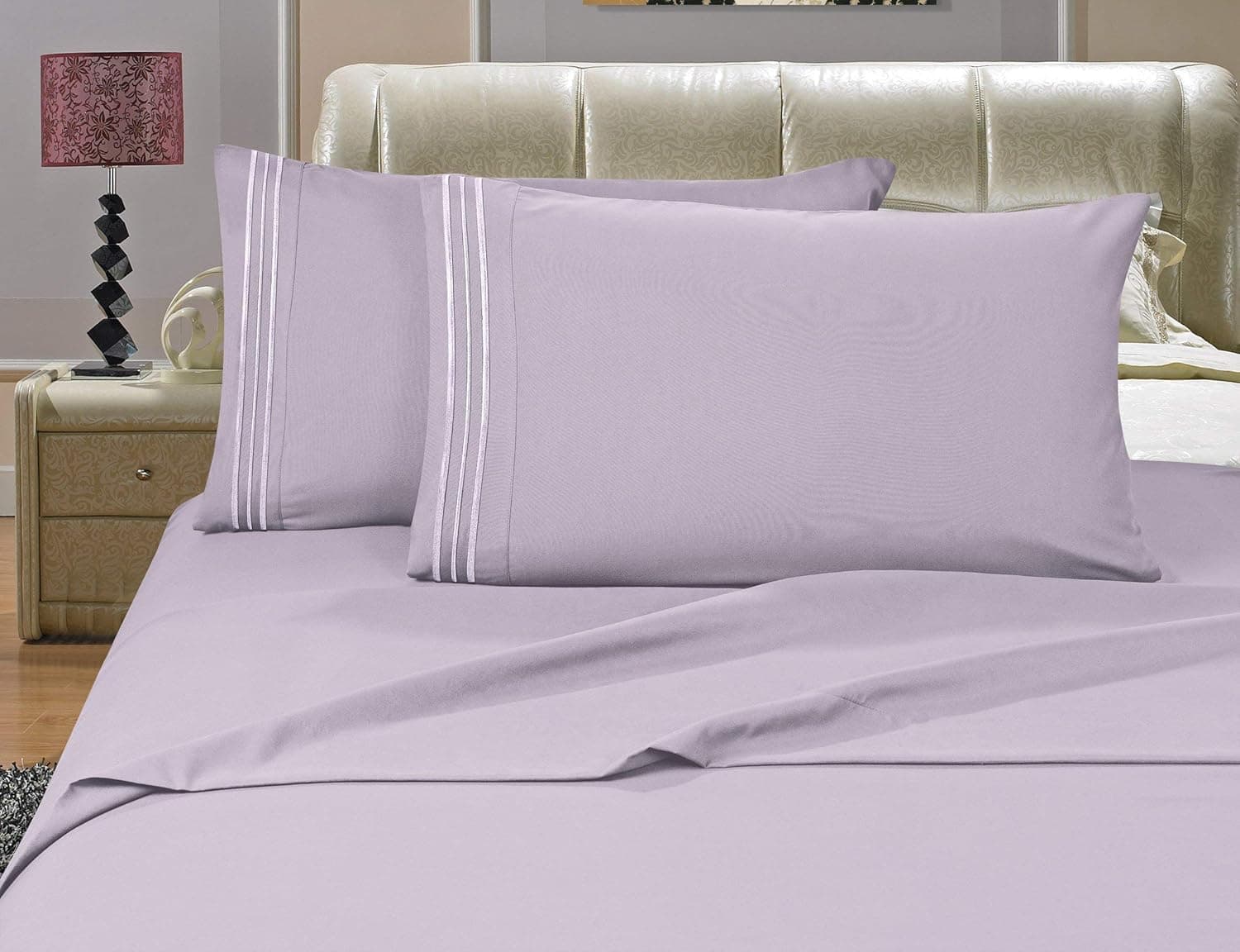 Sanderscollection Luxury Bed Sheets Elegance Linen 1500 Thread, Count Egyptian Quality Wrinkle Resistant, Queen - Lilac