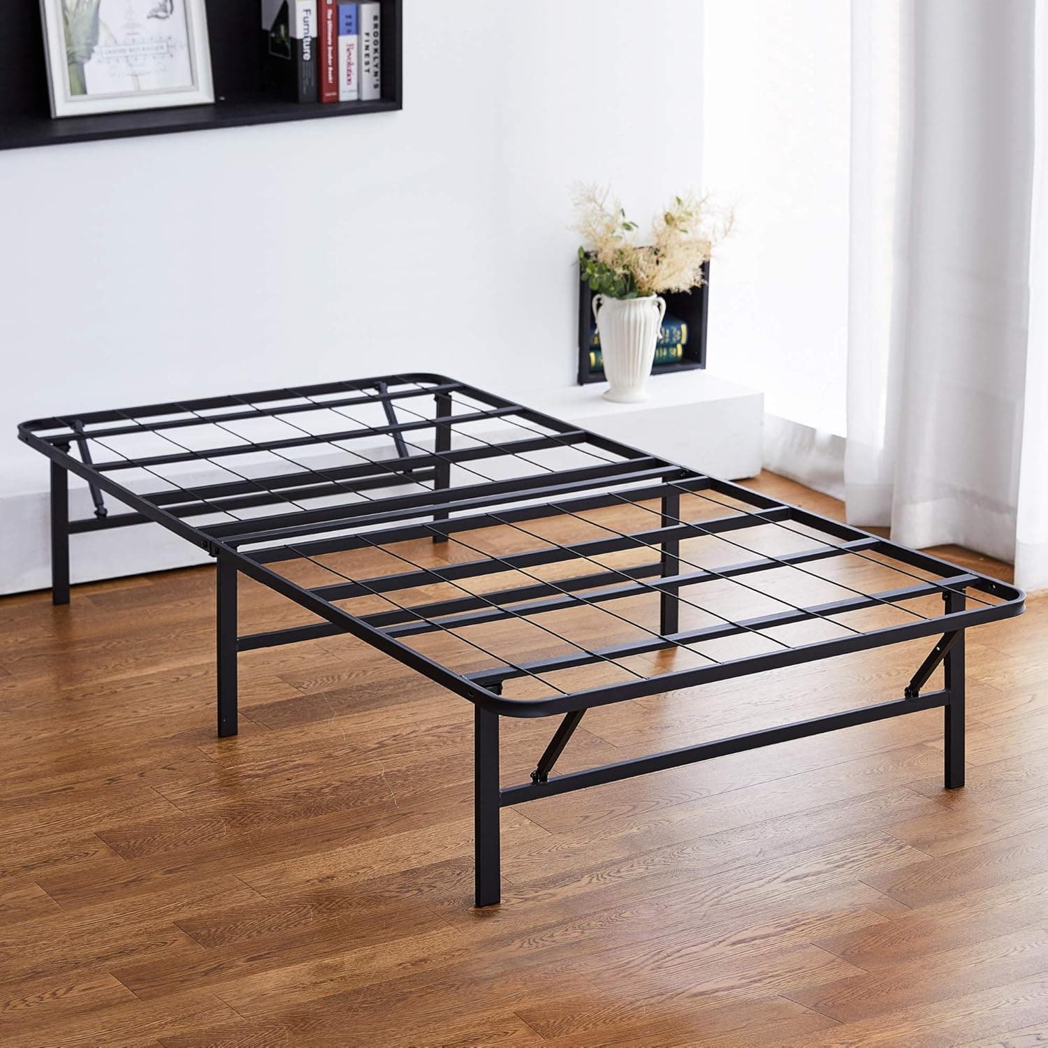 PrimaSleep 14 Inch Dura Metal Comfort Base, Platform Bed Frame,Steel Slat Support, Black (Twin_XL)