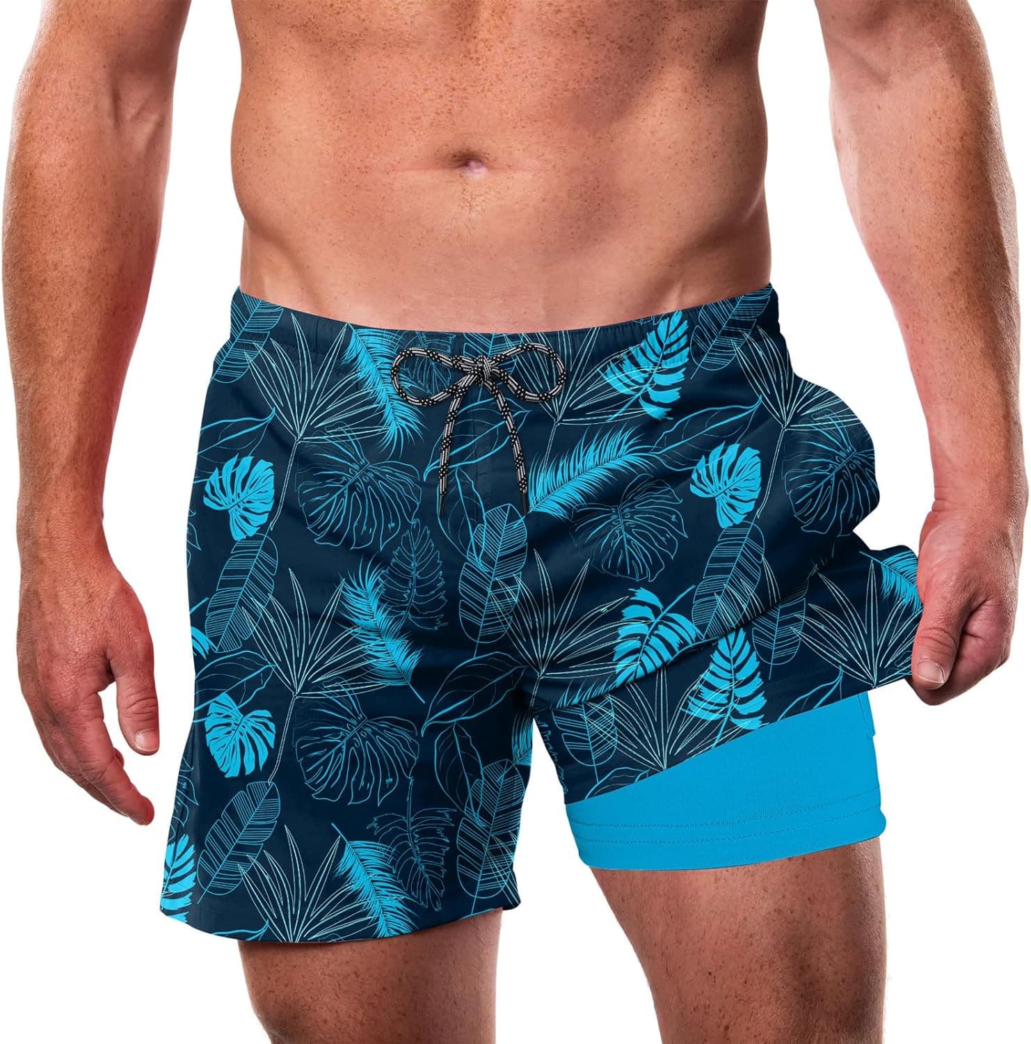 Cozople Swim Trunks Men Bathing Suit with Compression Liner 5.5'' Boxer Brief Lined Quick Dry Swim Shorts Swimwear