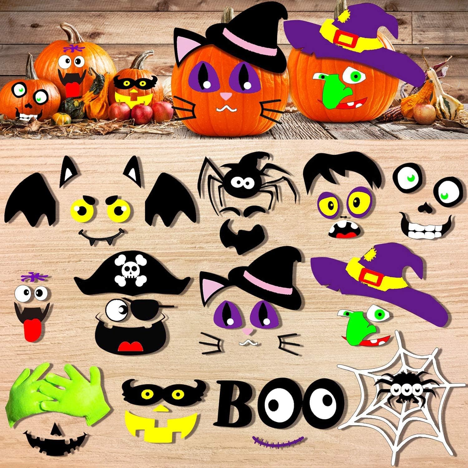 Konsait 110pcs Halloween Pumpkin Decorating Craft Kits,Jack-o-Lantern Decoration Sticker,Pumpkin Felt Sticker for Kids Halloween Party Decor Supplies Trick or Treat Party Favors