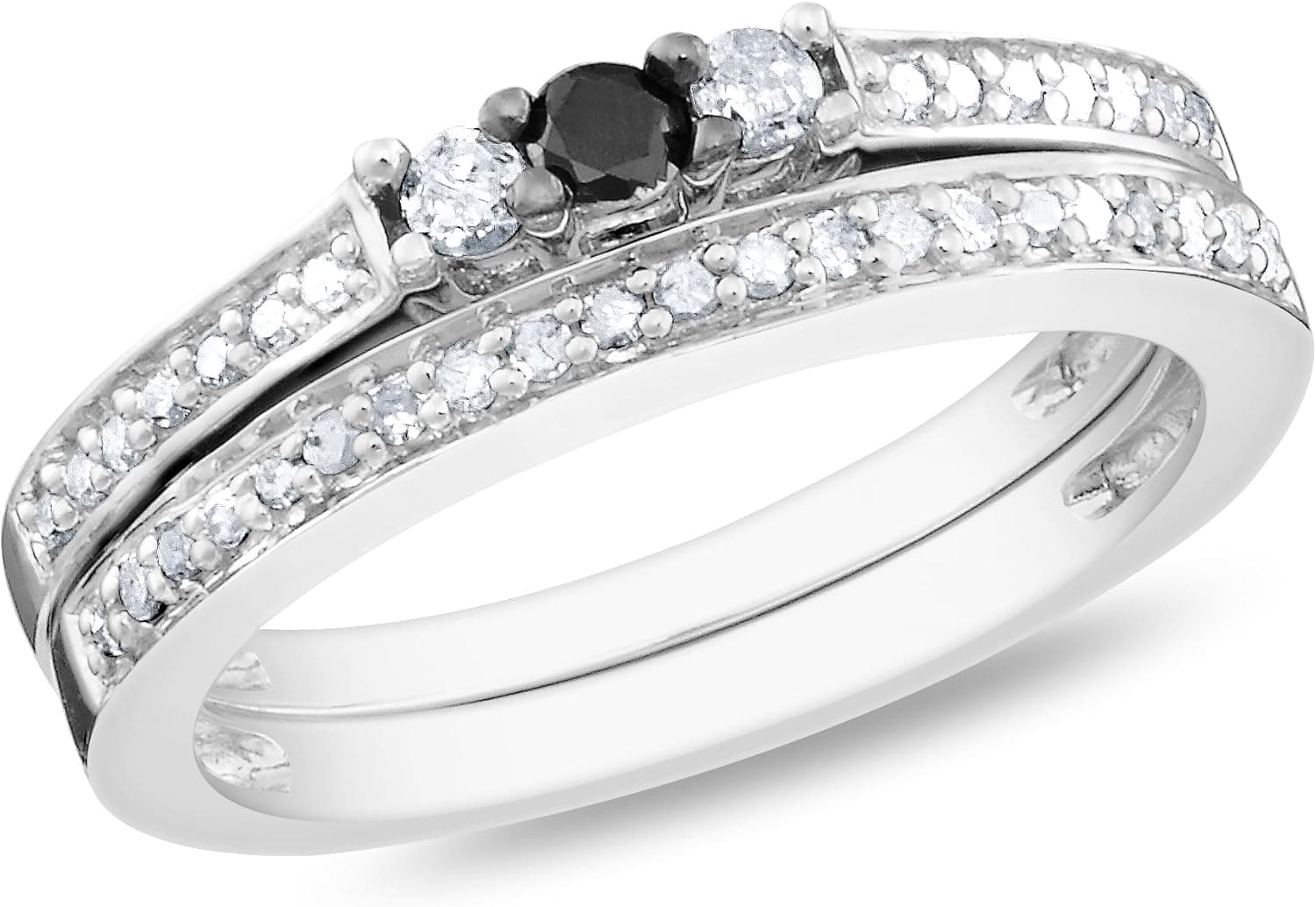 Sterling Silver White and Black Accent Diamond Wedding Ring Set (0.25 Cttw, H-I Color, I3 Clarity)