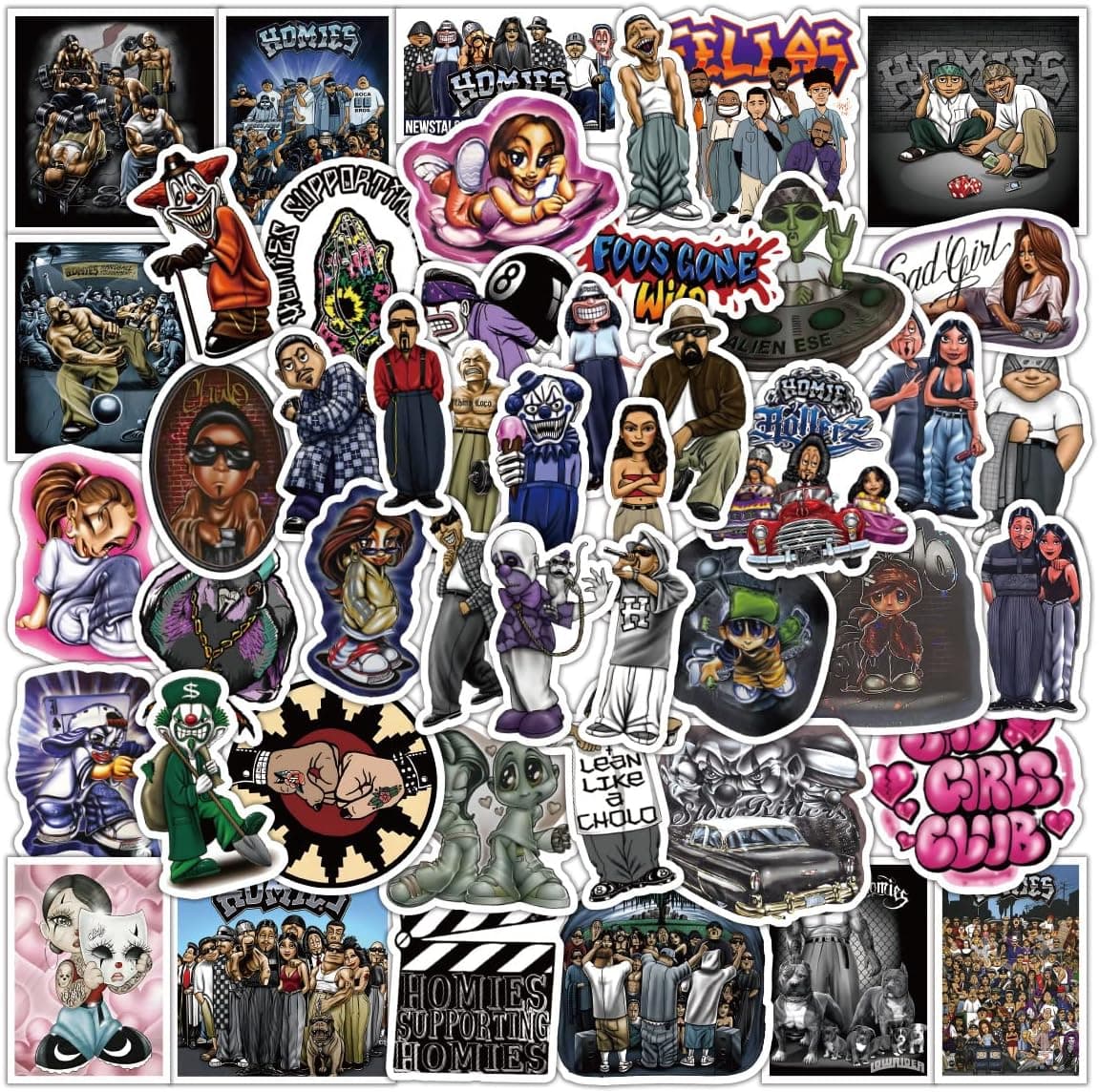 Homies Stickers 50PCS Vinyl Waterproof Stickers Cute Aesthetic Distinctive Stickers for Water Bottles Flask Laptop Travel Case Car Skateboard Motorcycle Bicycle Luggage Guitar Bike