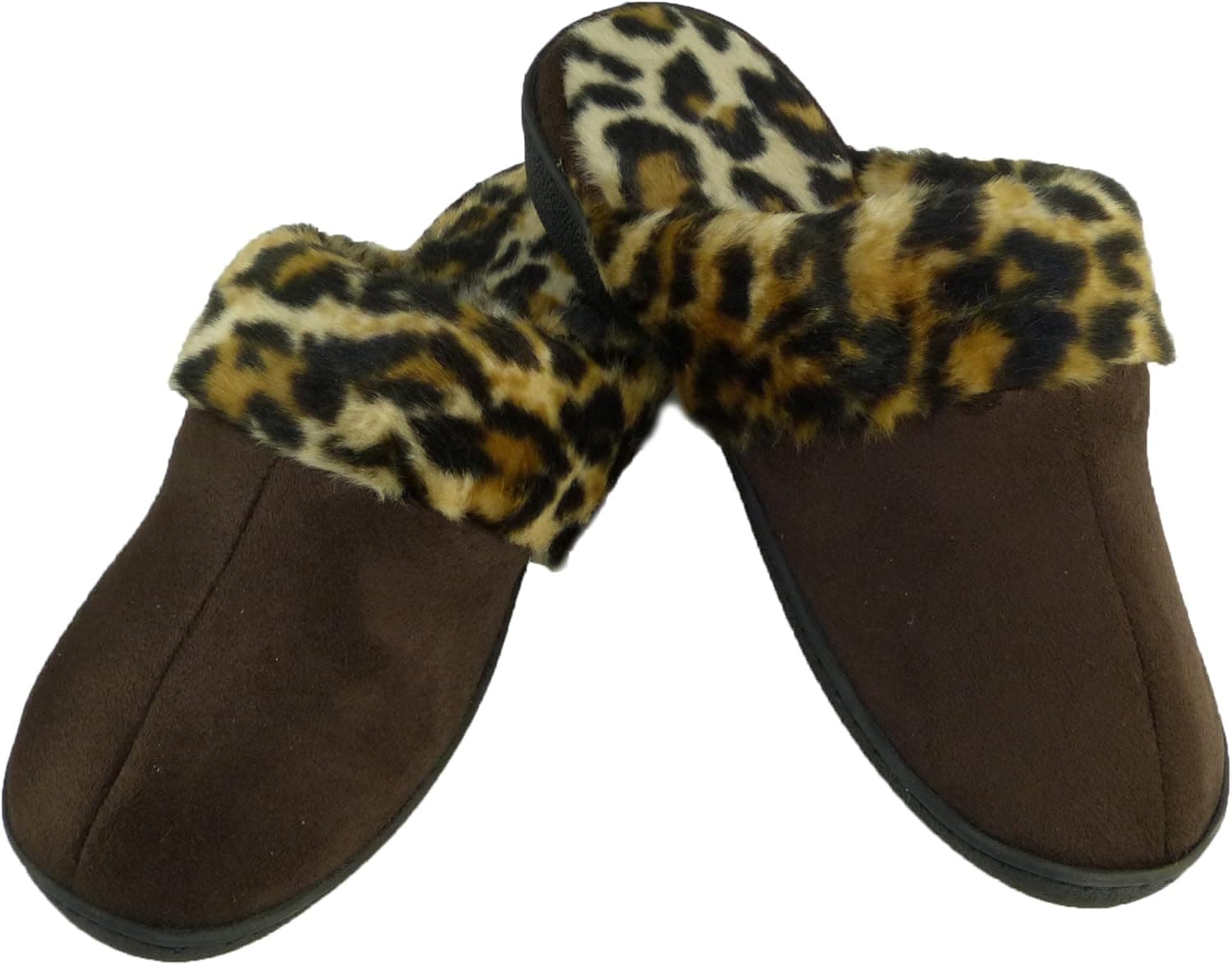 totes ISOTONER Womens Microsuede Cheetah Print Cuff Clog, Medium, Dark Chocolate