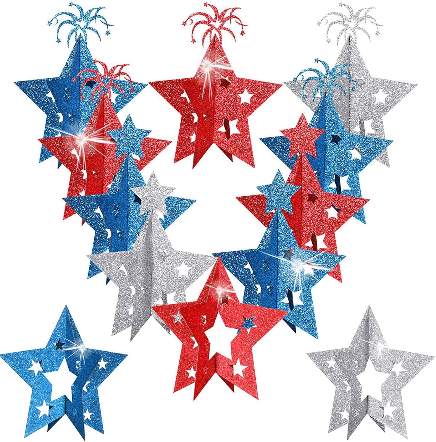 36 Pieces Patriotic Party 3D Centerpieces Mini Five-Pointed Star Glitter Table Centerpieces Star Glitter Table Centerpieces for 4th of July Decoration Party Supplies(3 Styles)