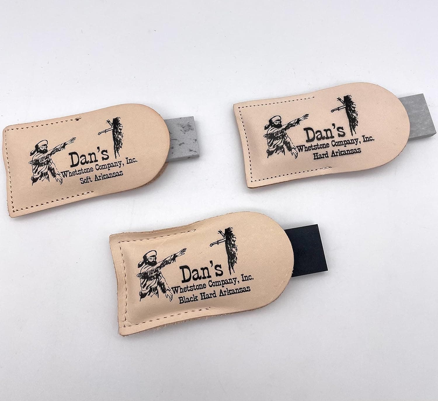 Bundle- 3 Piece Set of Genuine Arkansas Pocket Knife Sharpening Stones Whetstones 3" x 1" x 1/4" in Leather Pouches- Soft (Medium), Hard (Fine) and Black (Ultra Fine) MAP-13A-L/FAP-13A-L/BAP-13A-L