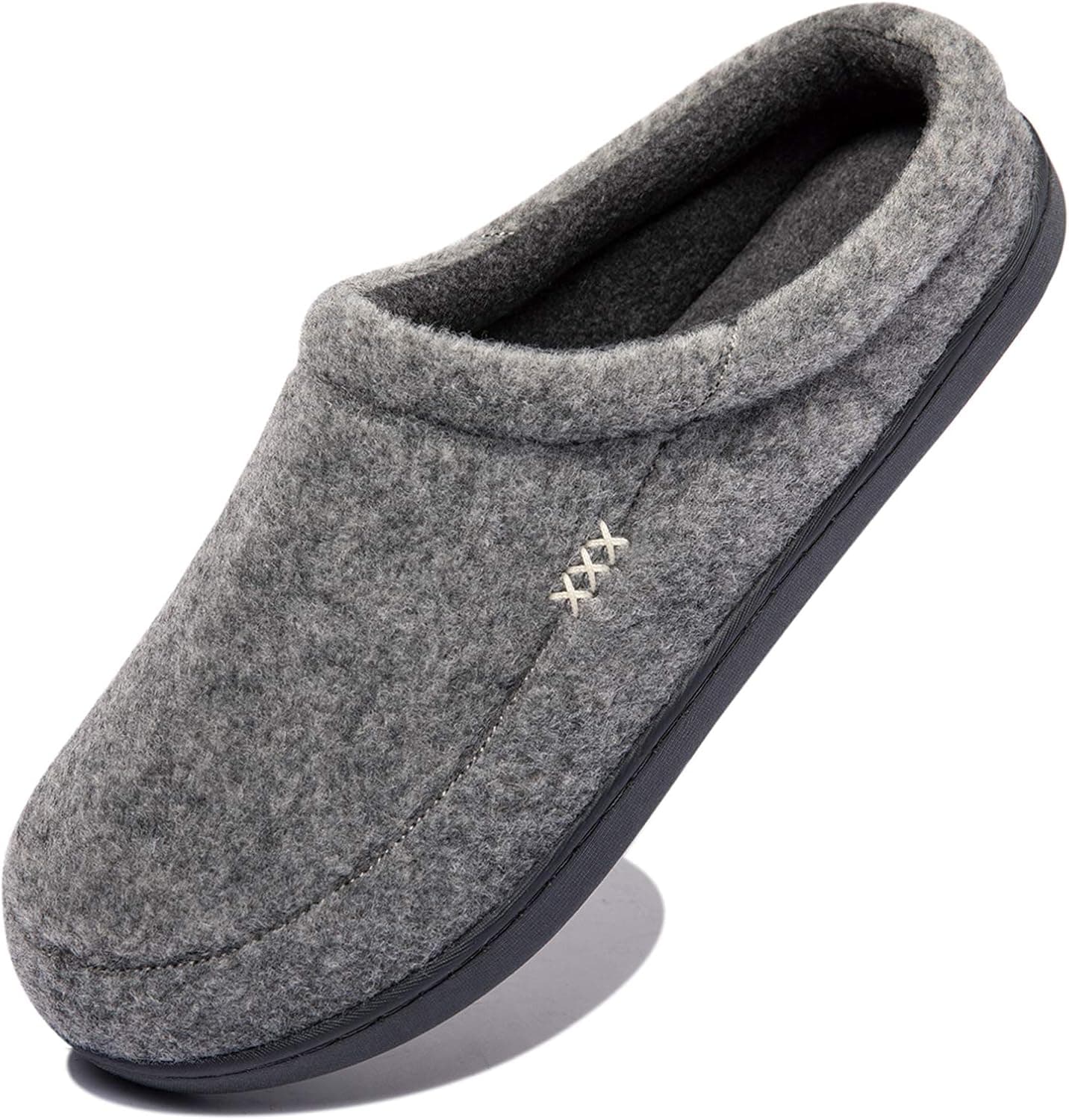 NewDenBer Men's Wool Felt Memory Foam Slippers Cozy Breathable Slip on Indoor Outdoor Clog House Shoes (10-10.5 D(M) US, Grey)