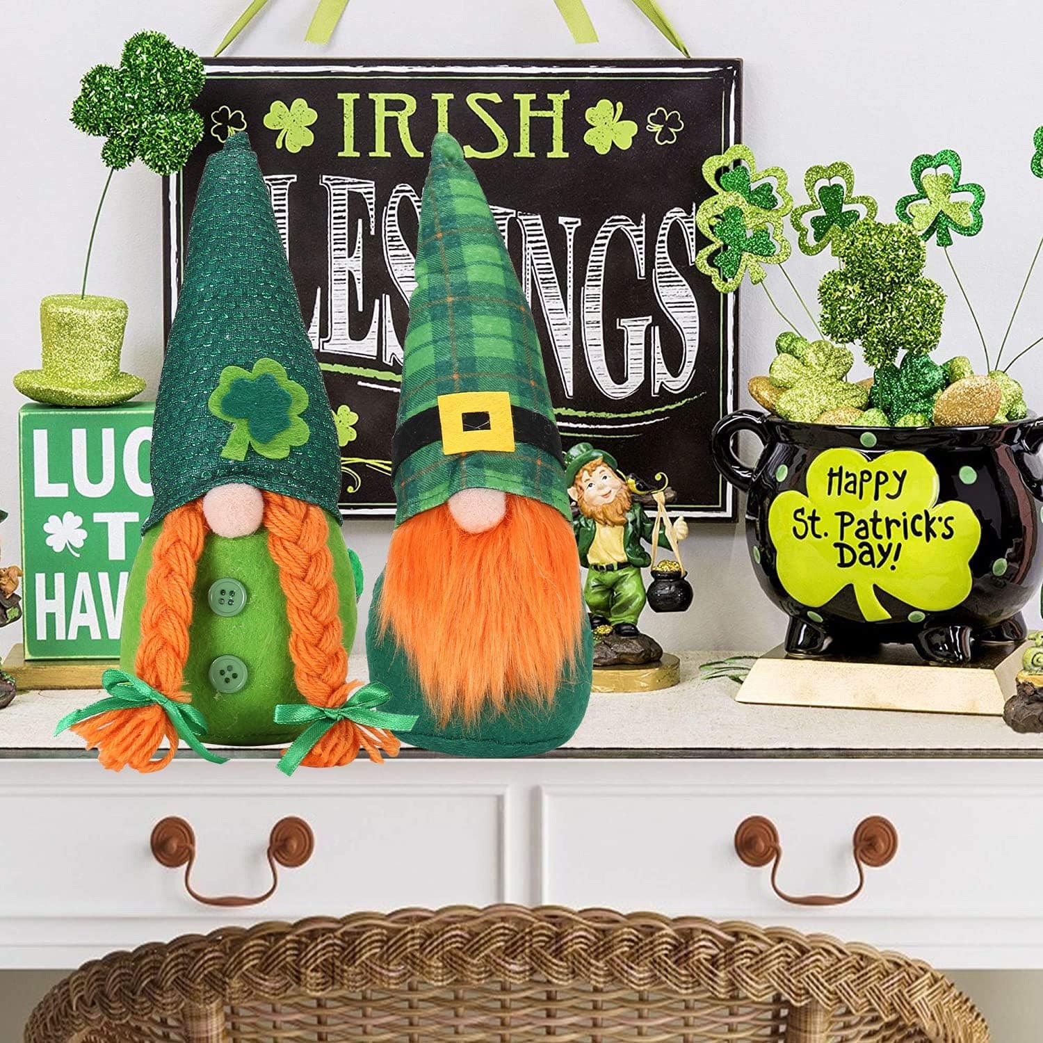 Lenlorry St Patricks Day Gnomes Decorations Accessories, Clover Irish Elf Gnome Leprechaun Swedish Nisse Rainbow Tomte Ornament for Saint Patrick's Day Decorations Accessories