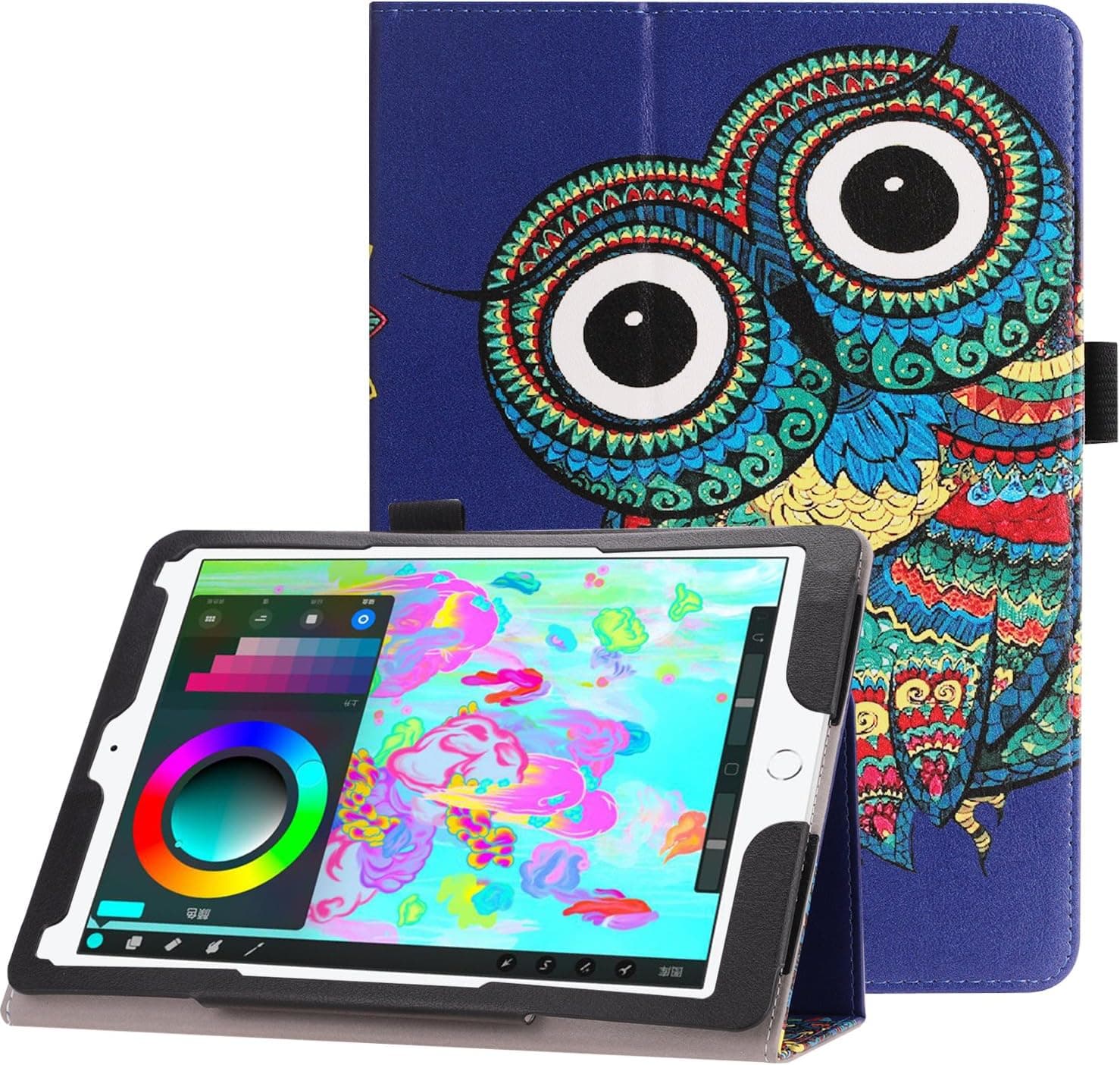 New iPad 9.7 Inch 2018/2017 Case with Pencil Holder, Gylint Lightweight Pu Leather Case Cover Stand with Auto Sleep/Wake, Protective for Apple iPad 5th / 6th Generation(A1893/A1954) (Owl)