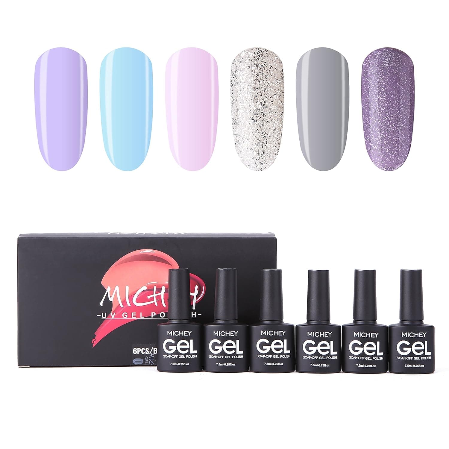 MIYOUNE Soak Off Gel Nail Polish set, Light Colors Glitter Combo Gel Polish kit UV LED Nail Varnish Set