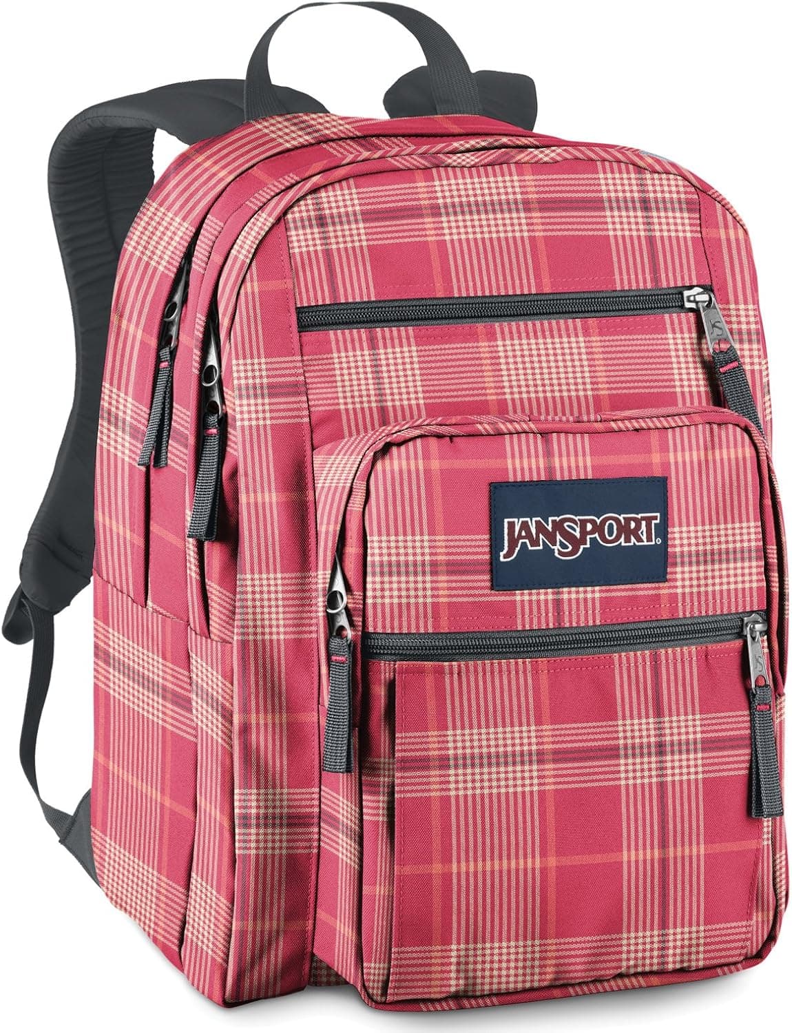 JanSport Big Student Backpack (Pink Prep/Vanilla Ice White Reno Plaid)