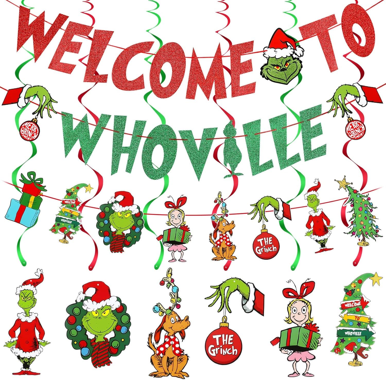 Welcome To Whoville Banner Red Green Whoville Christmas Decorations Grinch Whoville Decorations Grinch Christmas Decorations for Grinch Christmas Vacation Holiday Birthday Party Decorations