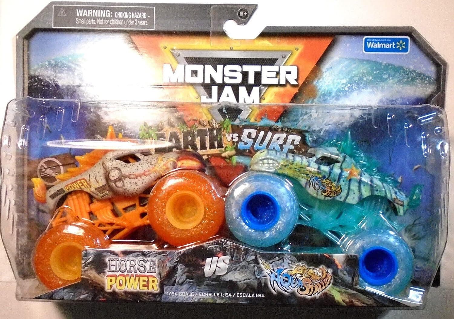 Monster Jam Earth vs Surf [Horse Power and Aqua Stallion] 1:64 Scale Double Pack