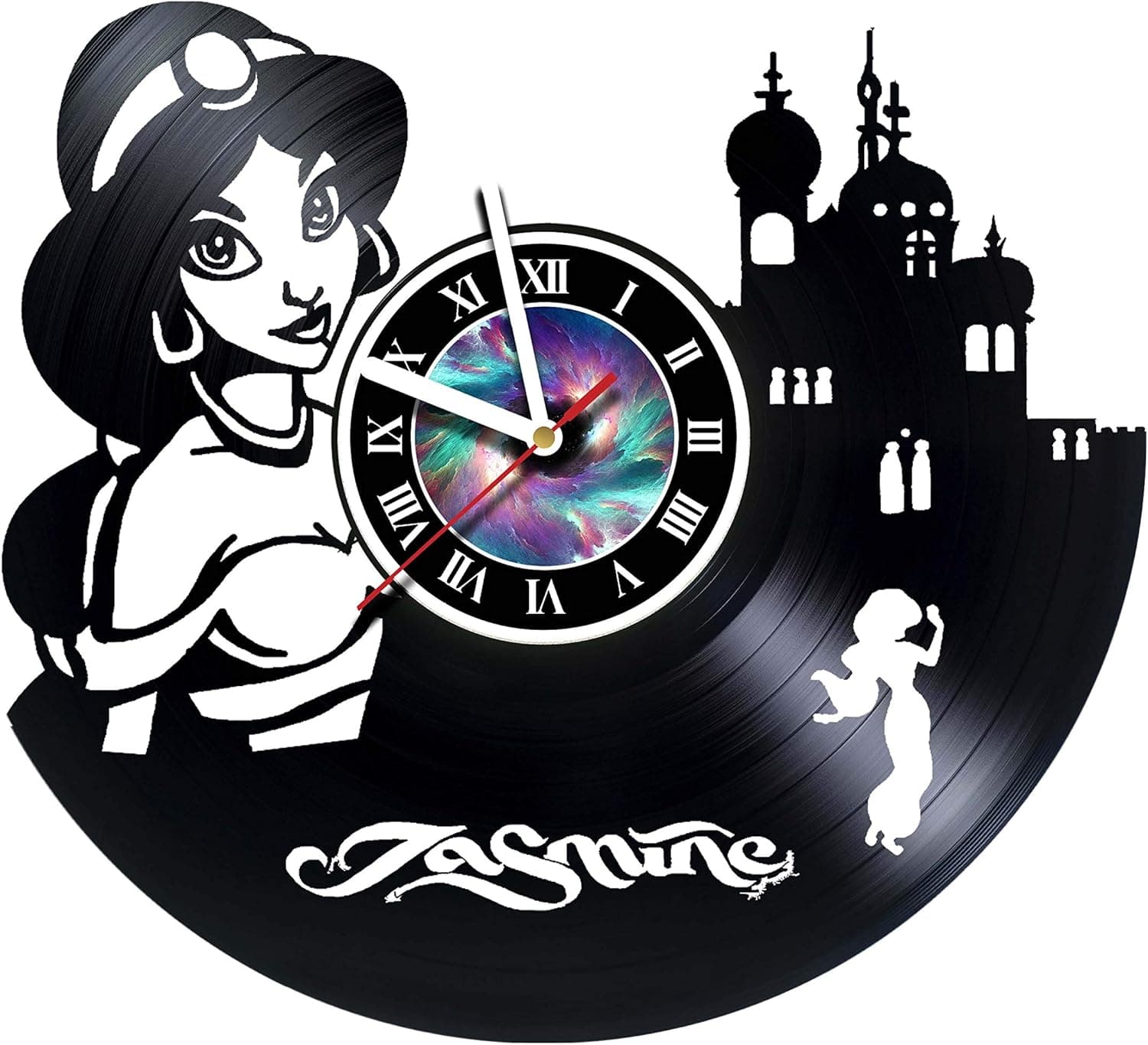 Wall Clock Compatible with Princess Jasmine - Handmade Vinyl Get Unique Gifts Presents for Birthday, Christmas, Ideas for Boys, Girls, Men, Women, Adults, him and her - Unique Design